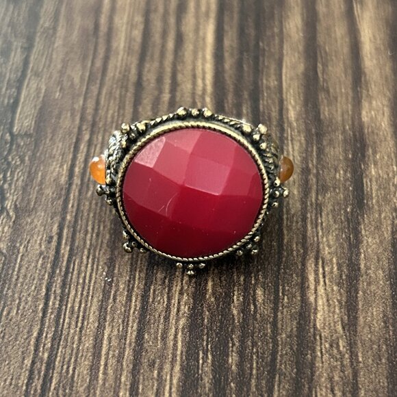 Gold Tone Ring With Red / Orange Stones ASO Alex Russo - Picture 4 of 9